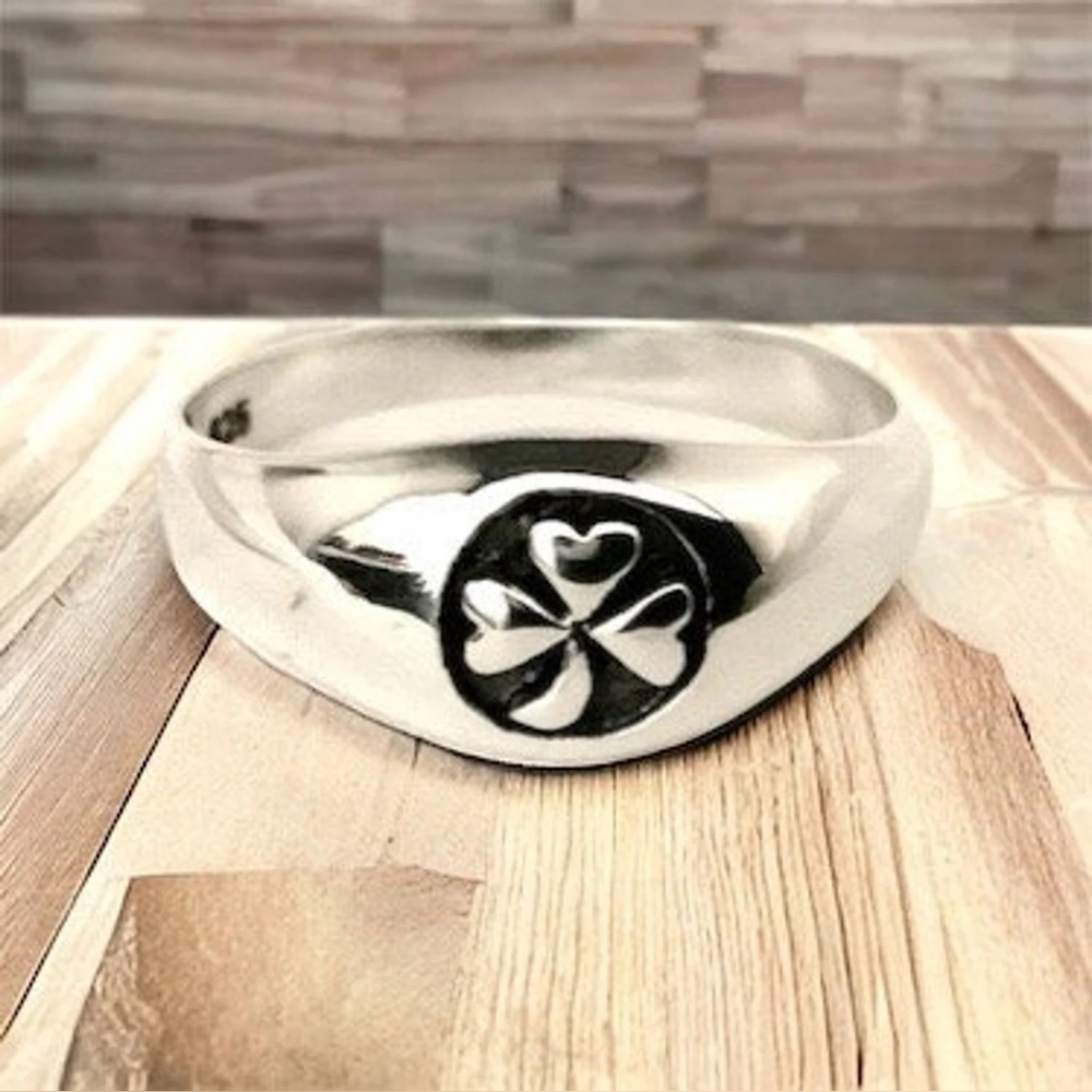 925 Sterling Silver 3 Leaf Clover Irish Shamrock Ring